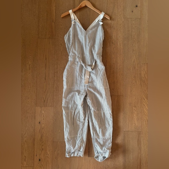 Rag & Bone Ellen Stripe Linen Cotton Blend Belted Jumpsuit XS size 2/4 - Picture 3 of 10
